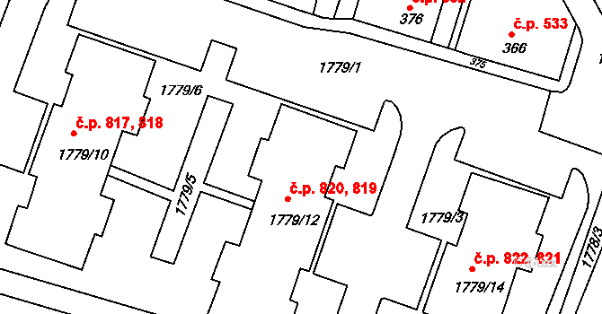 Podbořany 819,820 na parcele st. 1779/12 v KÚ Podbořany, Katastrální mapa