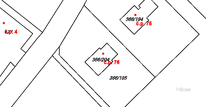 Poruba 76, Hustopeče nad Bečvou na parcele st. 366/204 v KÚ Poruba nad Bečvou, Katastrální mapa