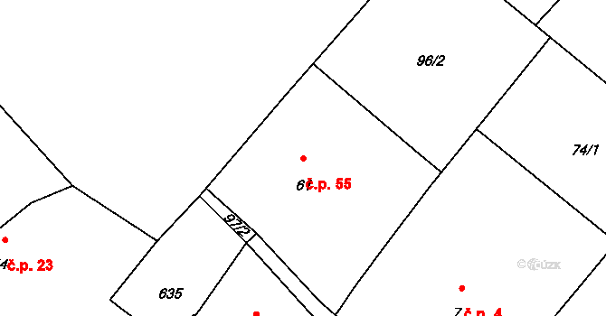Číčová 55, Čermná nad Orlicí na parcele st. 61 v KÚ Číčová, Katastrální mapa