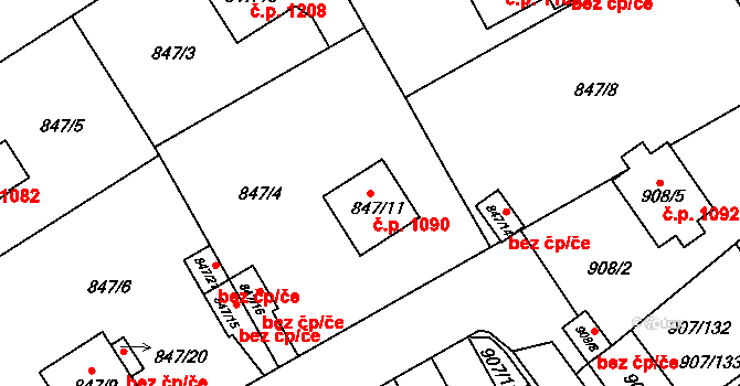 Rychnov nad Kněžnou 1090 na parcele st. 847/11 v KÚ Rychnov nad Kněžnou, Katastrální mapa