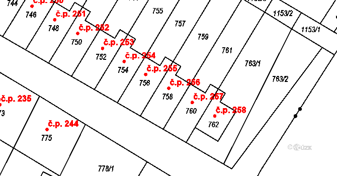 Rychlov 256, Bystřice pod Hostýnem na parcele st. 758 v KÚ Rychlov u Bystřice pod Hostýnem, Katastrální mapa