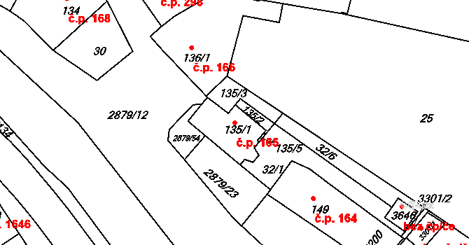 Bystřice pod Hostýnem 165 na parcele st. 135/1 v KÚ Bystřice pod Hostýnem, Katastrální mapa