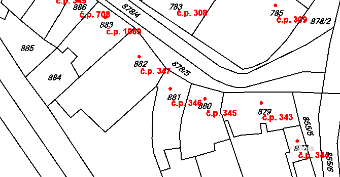 Holešov 346 na parcele st. 881 v KÚ Holešov, Katastrální mapa