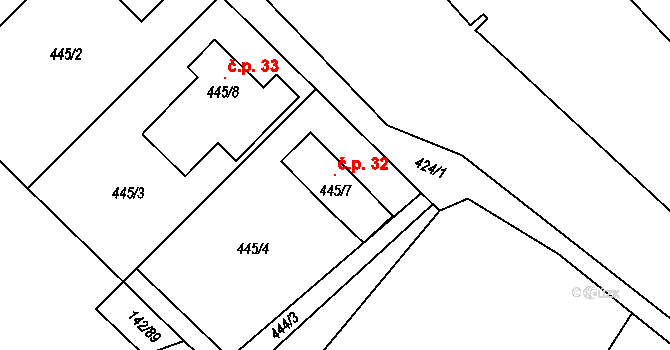 Václavice 32, Provodov-Šonov na parcele st. 445/7 v KÚ Provodov, Katastrální mapa