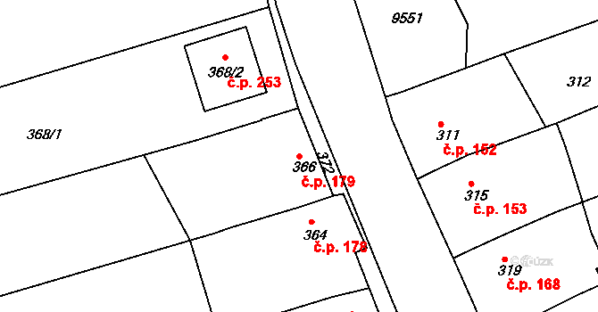Oleksovice 179 na parcele st. 366 v KÚ Oleksovice, Katastrální mapa