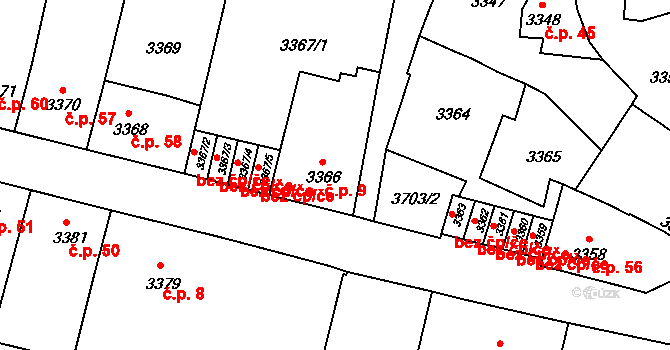 Vrchlice 9, Kutná Hora na parcele st. 3366 v KÚ Kutná Hora, Katastrální mapa