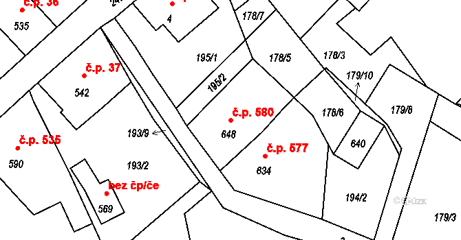Lučany nad Nisou 580 na parcele st. 648 v KÚ Lučany nad Nisou, Katastrální mapa
