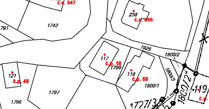 Vlastiboř 18 na parcele st. 117 v KÚ Vlastiboř u Železného Brodu, Katastrální mapa