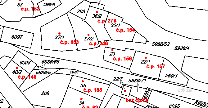 Kamenice 156 na parcele st. 23 v KÚ Kamenice u Jihlavy, Katastrální mapa