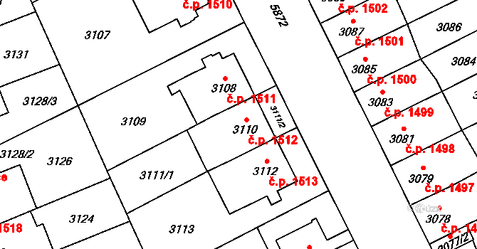 Jihlava 1512 na parcele st. 3110 v KÚ Jihlava, Katastrální mapa
