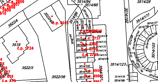 Jihlava 2738 na parcele st. 3514/88 v KÚ Jihlava, Katastrální mapa