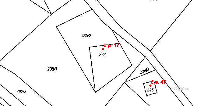 Tyra 17, Třinec na parcele st. 223 v KÚ Tyra, Katastrální mapa