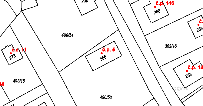 Bohutín 5 na parcele st. 366 v KÚ Bohutín, Katastrální mapa