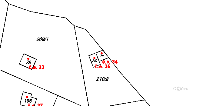 Heroltice 34 na parcele st. 79 v KÚ Heroltice u Tišnova, Katastrální mapa