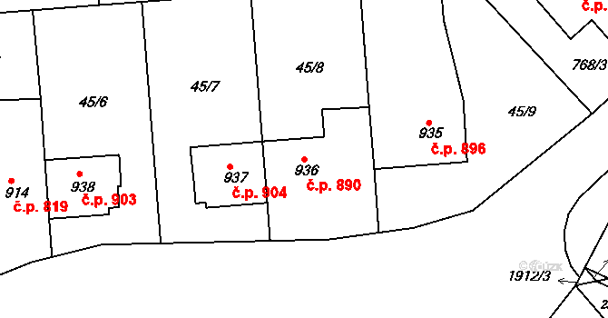 Tišnov 890 na parcele st. 936 v KÚ Tišnov, Katastrální mapa