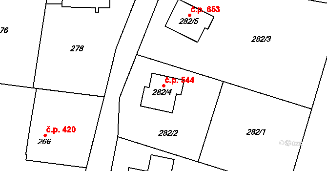 Fryčovice 544 na parcele st. 282/4 v KÚ Fryčovice, Katastrální mapa