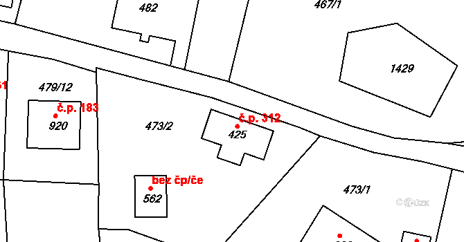 Hejnice 312 na parcele st. 425 v KÚ Hejnice, Katastrální mapa