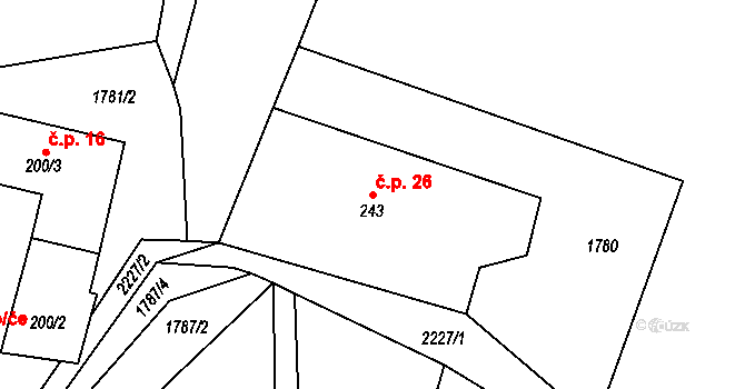 Sýkořice 26, Žernov na parcele st. 243 v KÚ Žernov, Katastrální mapa
