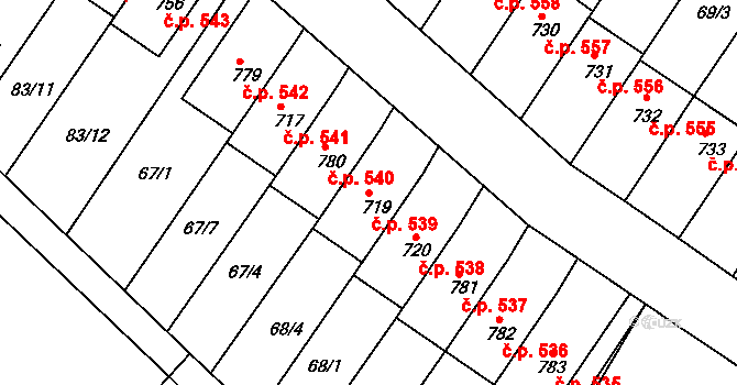 Dolní Bousov 539 na parcele st. 719 v KÚ Dolní Bousov, Katastrální mapa