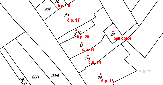 Žerůvky 15, Bystročice na parcele st. 32 v KÚ Žerůvky, Katastrální mapa