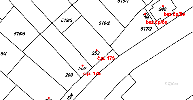 Příkazy 175 na parcele st. 253 v KÚ Příkazy, Katastrální mapa