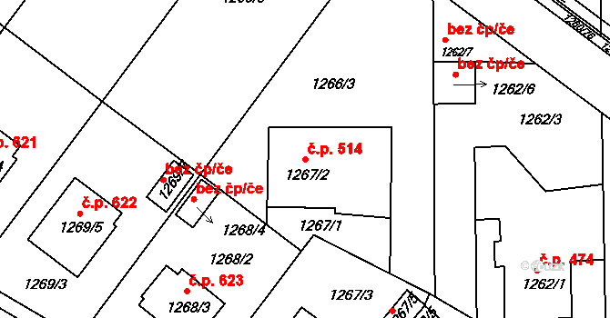 Březnice 514 na parcele st. 1267/2 v KÚ Březnice, Katastrální mapa