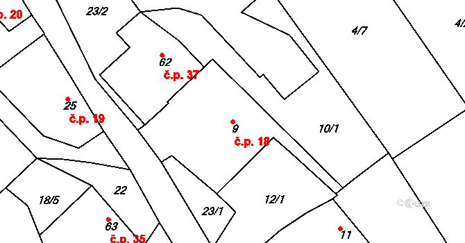 Roveň 18, Mladějov na parcele st. 9 v KÚ Roveň u Sobotky, Katastrální mapa