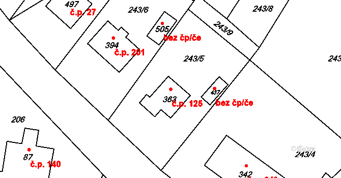 Třebovice 125 na parcele st. 363 v KÚ Třebovice, Katastrální mapa
