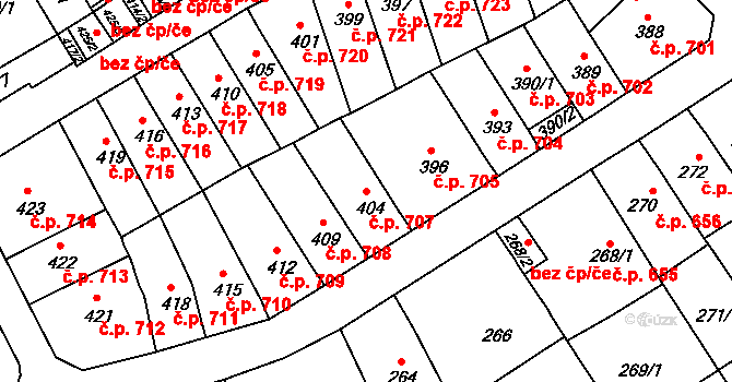 Slatina 707, Brno na parcele st. 404 v KÚ Slatina, Katastrální mapa