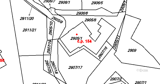 Smržovka 154 na parcele st. 2905/1 v KÚ Smržovka, Katastrální mapa