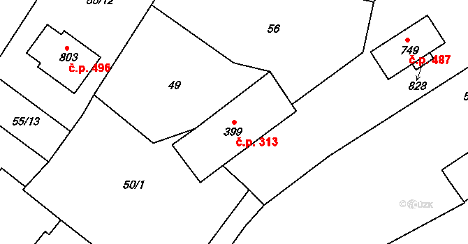 Horní Cerekev 313 na parcele st. 399 v KÚ Horní Cerekev, Katastrální mapa