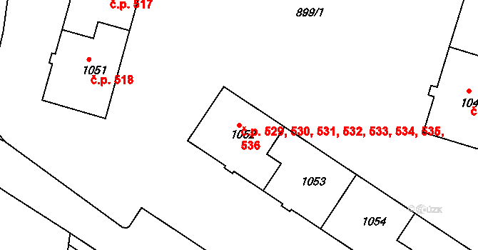 Drahovice 529,530,531,532,533,, Karlovy Vary na parcele st. 1052 v KÚ Drahovice, Katastrální mapa