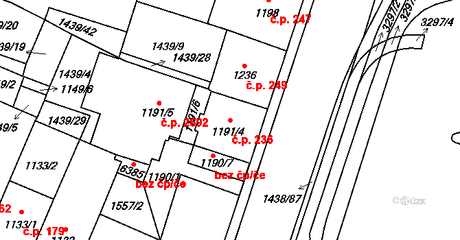 Cheb 236 na parcele st. 1191/4 v KÚ Cheb, Katastrální mapa