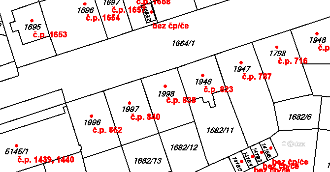 Cheb 838 na parcele st. 1998 v KÚ Cheb, Katastrální mapa