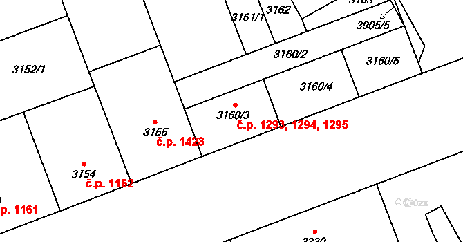 Libeň 1293,1294,1295, Praha na parcele st. 3160/3 v KÚ Libeň, Katastrální mapa