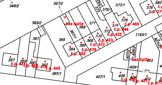 Prosek 419, Praha na parcele st. 366 v KÚ Prosek, Katastrální mapa