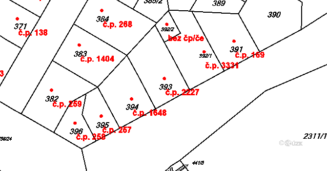 Záběhlice 2227, Praha na parcele st. 393 v KÚ Záběhlice, Katastrální mapa