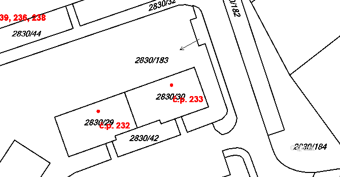 Rumburk 1 233, Rumburk na parcele st. 2830/30 v KÚ Rumburk, Katastrální mapa