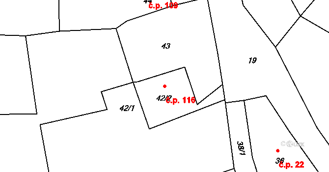 Dolní Libchava 116, Česká Lípa na parcele st. 42/2 v KÚ Dolní Libchava, Katastrální mapa