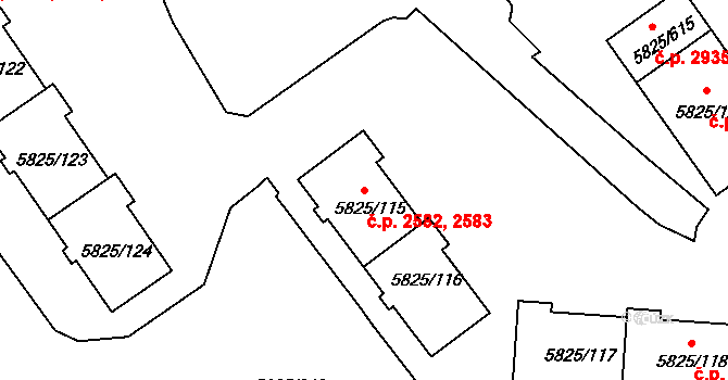 Česká Lípa 2582,2583 na parcele st. 5825/115 v KÚ Česká Lípa, Katastrální mapa