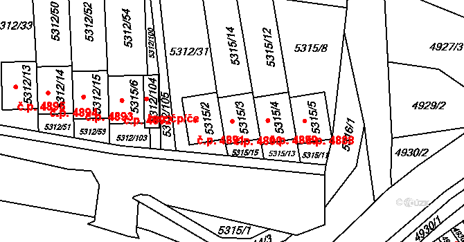 Chomutov 4890 na parcele st. 5315/3 v KÚ Chomutov I, Katastrální mapa