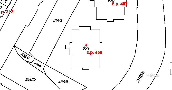 Rokytnice 458, Vsetín na parcele st. 891 v KÚ Rokytnice u Vsetína, Katastrální mapa