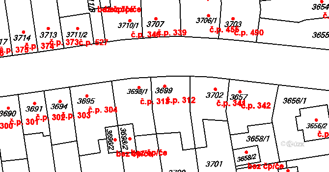 Božkov 312, Plzeň na parcele st. 3699 v KÚ Plzeň, Katastrální mapa