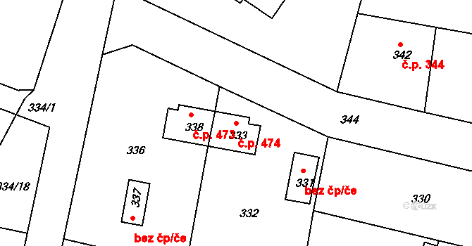 Týnec nad Labem 474 na parcele st. 333 v KÚ Týnec nad Labem, Katastrální mapa