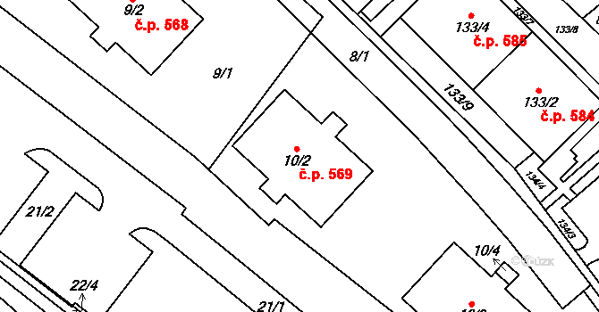 Zastávka 569 na parcele st. 10/2 v KÚ Zastávka, Katastrální mapa