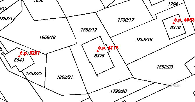Jablonec nad Nisou 4718 na parcele st. 6375 v KÚ Jablonec nad Nisou, Katastrální mapa