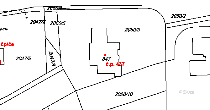Pozlovice 437 na parcele st. 847 v KÚ Pozlovice, Katastrální mapa