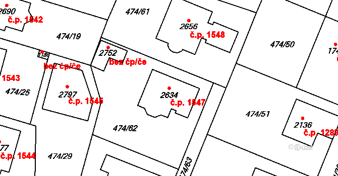 Přelouč 1547 na parcele st. 2634 v KÚ Přelouč, Katastrální mapa