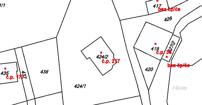 Hodoňovice 217, Baška na parcele st. 424/2 v KÚ Hodoňovice, Katastrální mapa