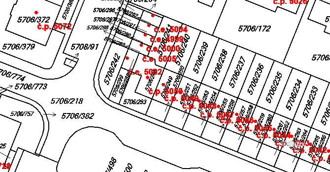 Jihlava 5049 na parcele st. 5706/249 v KÚ Jihlava, Katastrální mapa